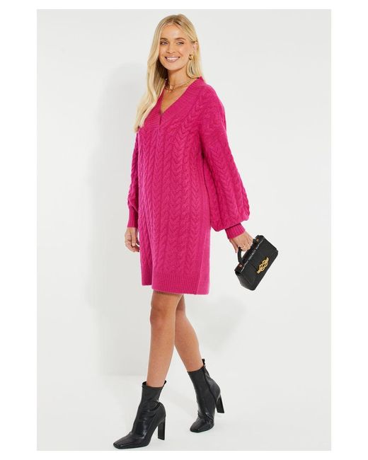 Threadbare Pink 'Chalk' Cable Knit Jumper Midi Dress Spandex