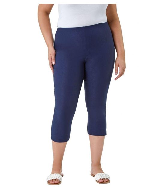 Roman Curve Blue Cropped Elastic Waist Stretch Trouser