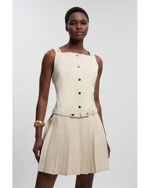 Karen Millen Natural Ponte Button Front Pleated Mini Dress