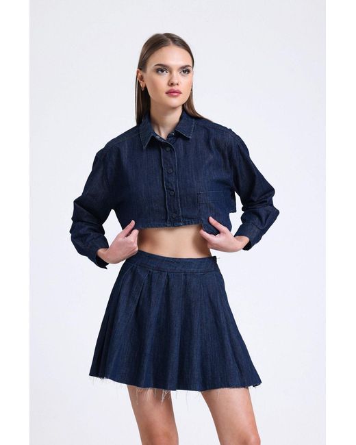 Hiccup Blue Denim High Waist Pleated Mini Skirt