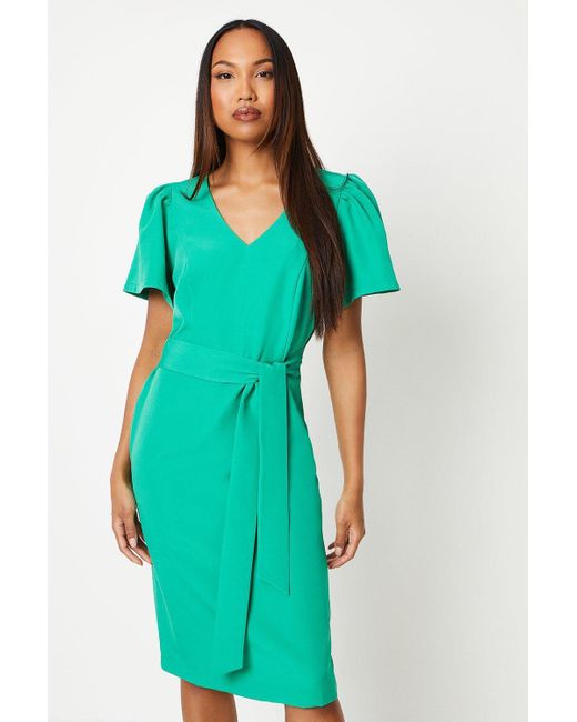 PRINCIPLES Green Belted Flute Sleeve Midi Dress