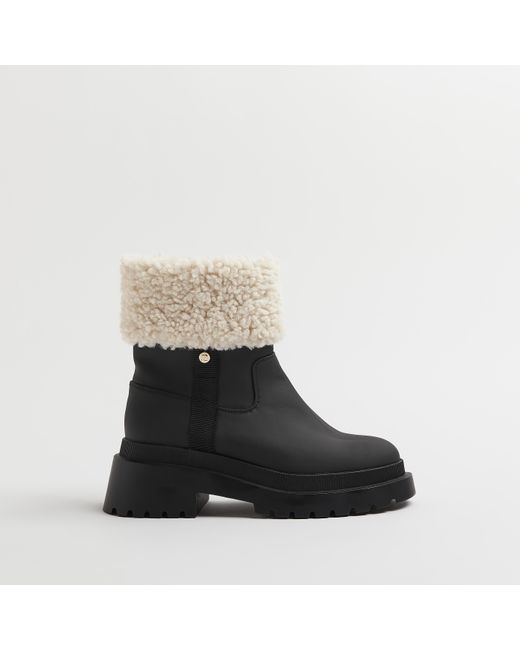 River Island White Chunky Boots Borg Cuff Pu