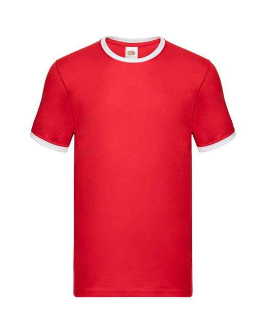 Fruit Of The Loom Red Ringer Contrast T-Shirt Cotton for men