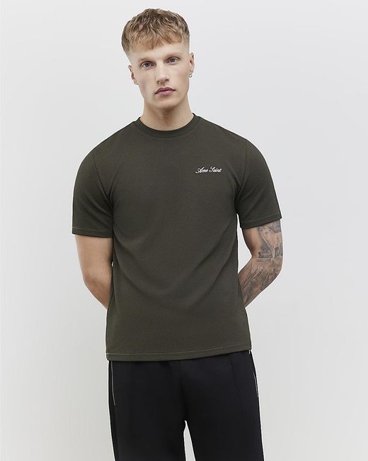 River Island Gray T-Shirt Slim Fit Textured Ame Saint for men
