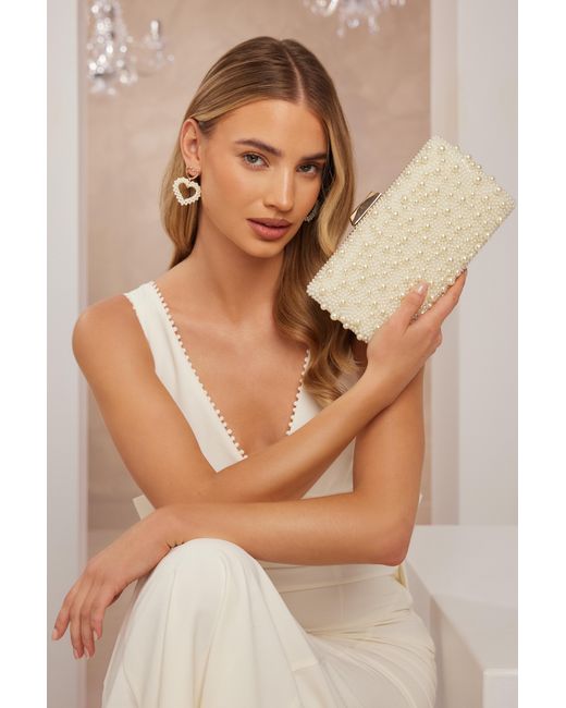 Quiz Brown Bridal Pearl Box Bag