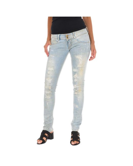 Met Blue Long Denim Pants Worn And Torn Effect 10Db50130