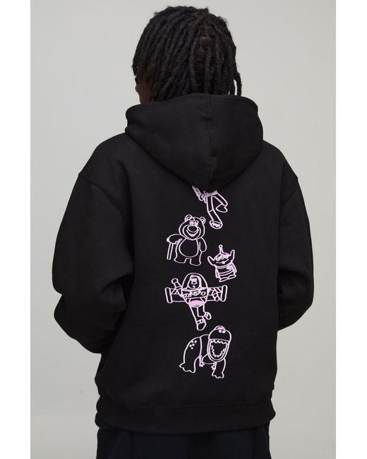 BoohooMAN Black Oversized Disney Toy Story License Printed Hoodie for men