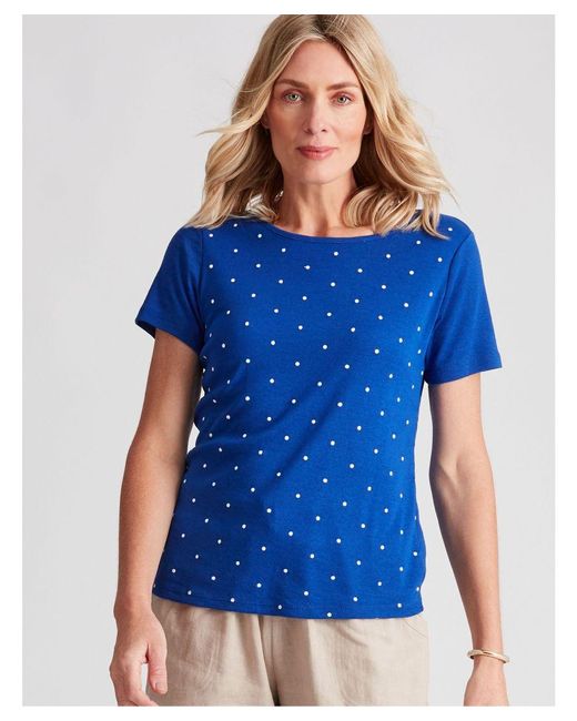Noni B Blue Embroidered Spot Rib T-Shirt Top