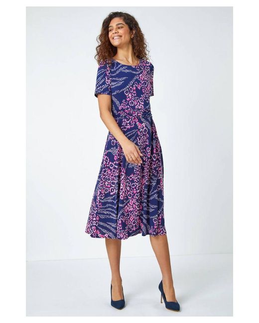Roman Purple Textured Animal Print Stretch Dress