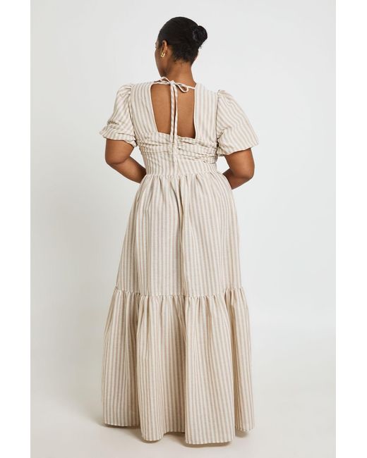 Boohoo Natural Plus Stripe Tiered Maxi Dress