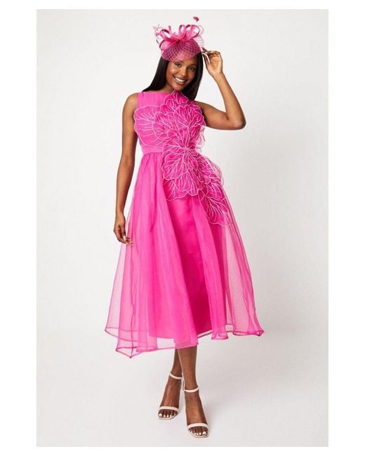 Coast Pink Hand Stitched 3D Floral Midi Dress