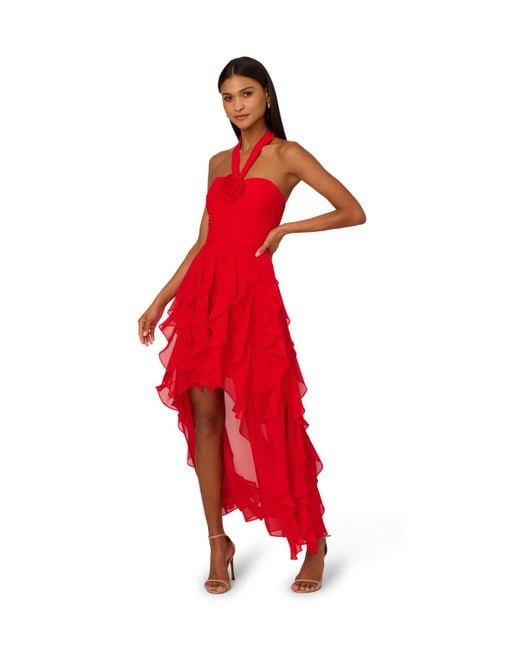 Adrianna Papell Red Mesh Halter Dress
