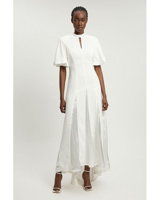 Karen Millen Natural Petite Satin Contrast Detail Woven Midi Dress
