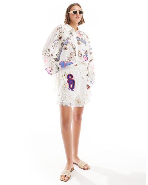 ASOS White Premium Embroidered Co-Ord Short