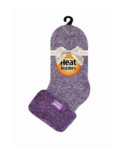 Heat Holders Purple Ladies Non Slip Thermal Low Cut Ankle Slipper Bed Socks With Grips