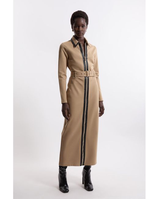 Karen Millen Ponte And Pu Mix Maxi Dress in Natural Lyst UK