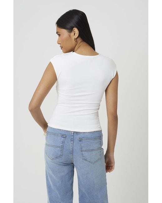 Brave Soul White Round Neck Sleeveless Top With Ruching