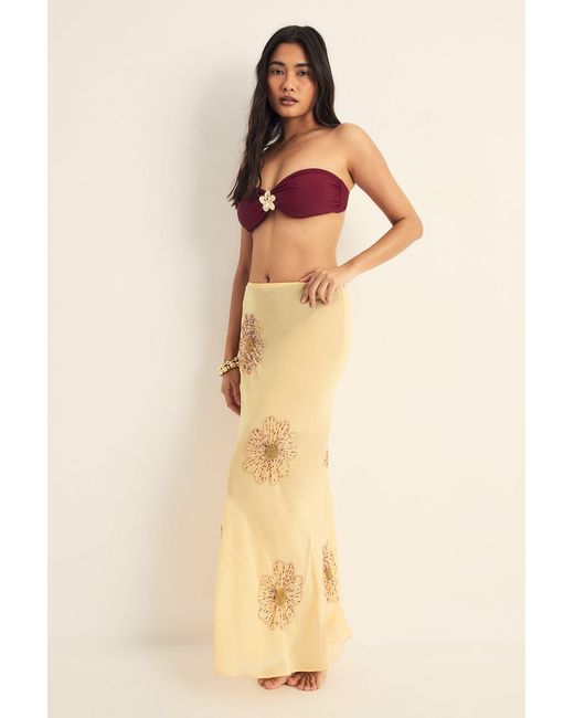 Nasty Gal Natural Flower Embellished Maxi Beach Skirt