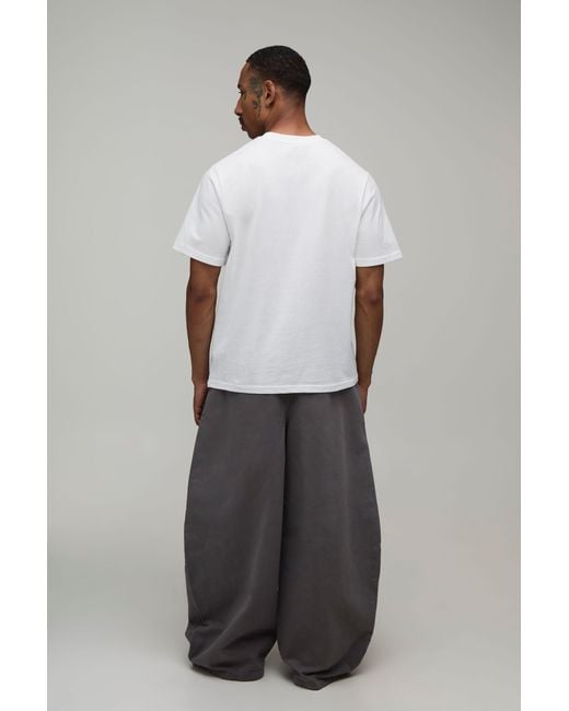 BoohooMAN Gray Barrell Leg Half & Waistband Washed Twill Trousers for men