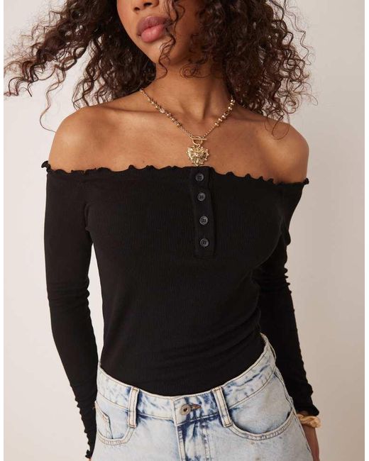 Aware Black Ribbed Lettuce Edge Bodysuit