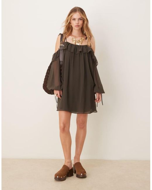ASOS Natural Cold Shoulder Smock Mini Dress