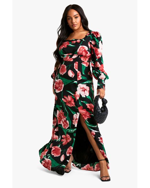Boohoo White Plus Floral Corset Detail Maxi Milkmaid Dress