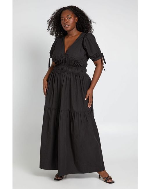 Boohoo Black Plus Puff Sleeve V Neck Maxi Dress