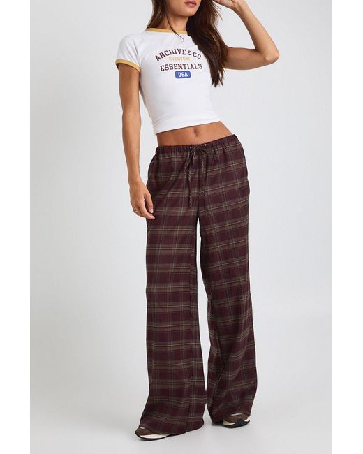 Boohoo Red Tall Check Drawcord Waist Wide Leg Trousers