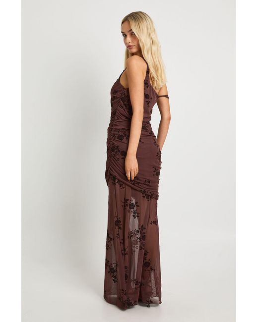 Boohoo Brown Strappy Devore Maxi Dress