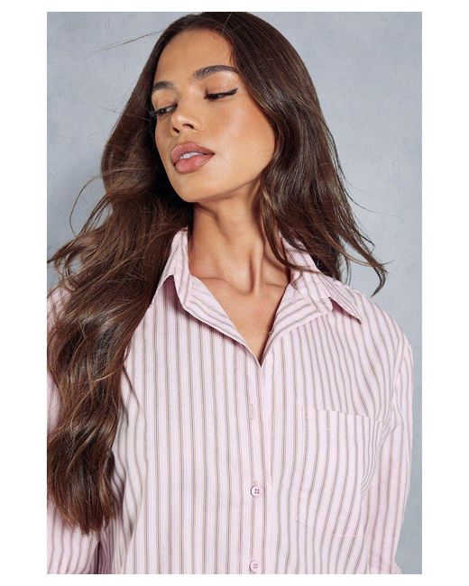 MissPap Pink Pinstripe Long Sleeve Shirt Dress