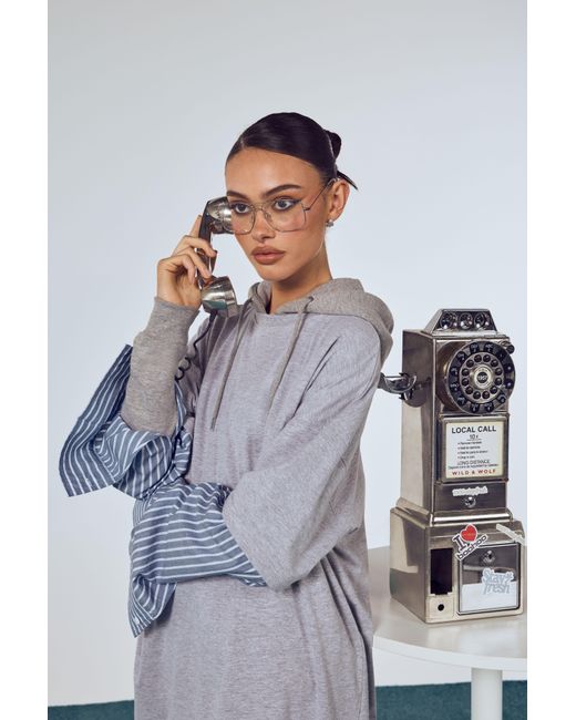Boohoo Gray Stripe Cotton Sleeve Oversized Tshirt Dress