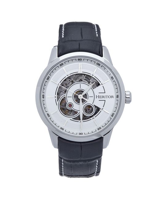 Heritor Metallic Davies Semi-Skeleton Leather-Band Watch for men