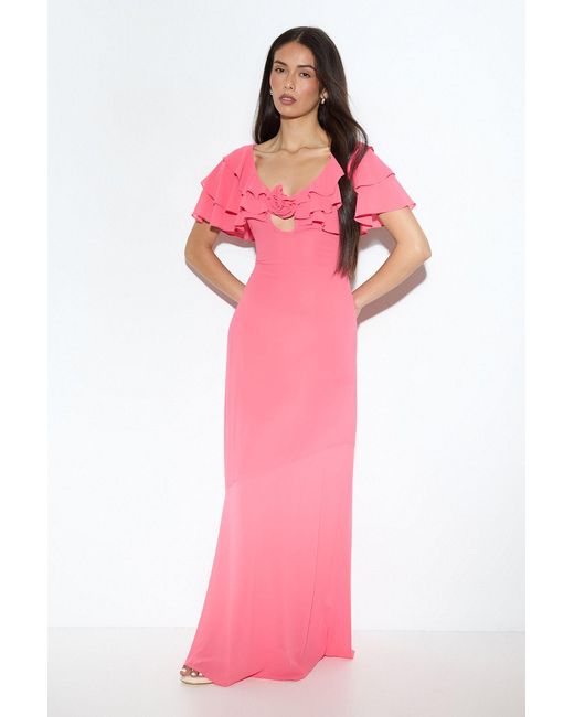 MissPap Pink Chiffon Ruffle Sheer Maxi Dress