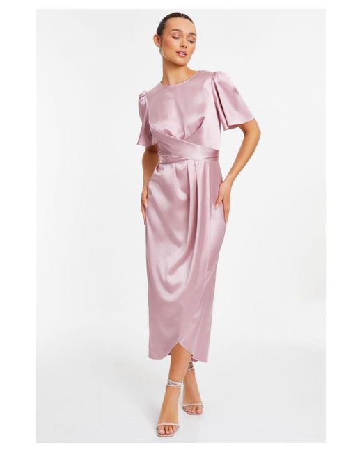 Quiz Pink Pale Satin Tie Back Midaxi Dress