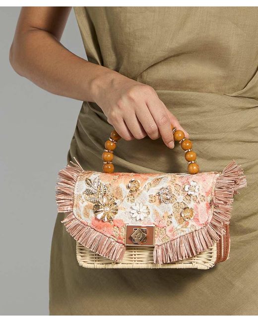 Dune Brown Blooms Beaded Handle Embellished Cross Body Bag