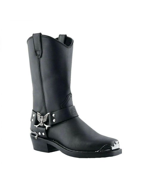 Grinders Black Cowboy Biker Boots- Eagle Hi Leather for men