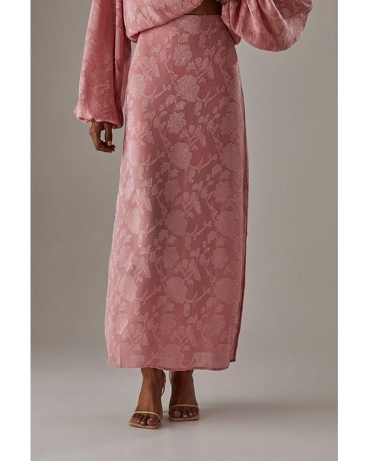 Warehouse Pink Chiffon Jacquard Bias Maxi Skirt