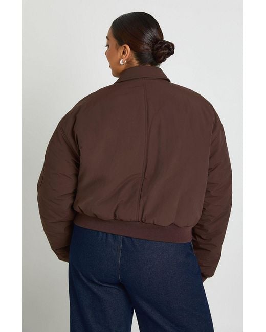 Boohoo Brown Plus Quilted Bomber Jacket