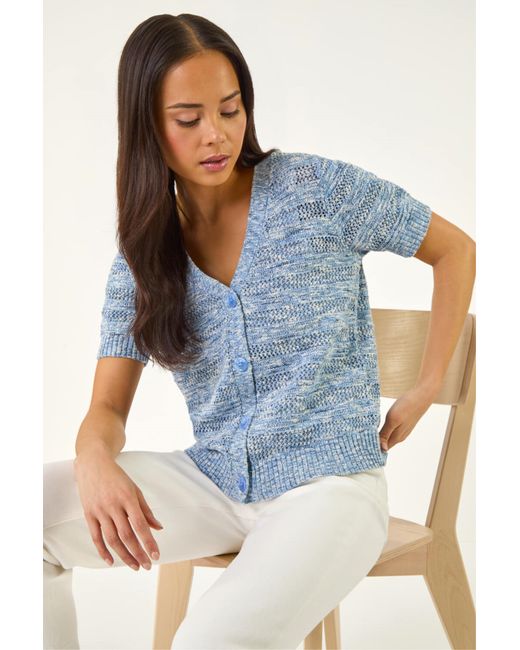 Roman Blue Petite Space Dye Knit Cardigan