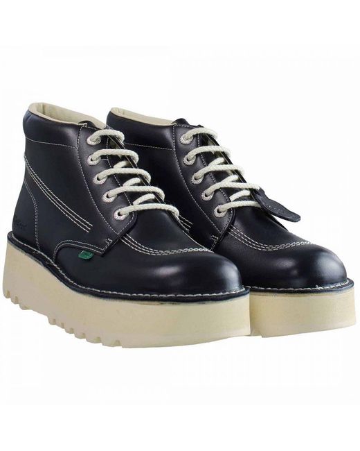 Kickers Blue Hi Stack Platform Navy Boots Patent Leather for men