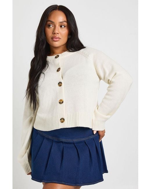Boohoo Blue Plus Button Down Long Sleeve Crew Neck Cardigan