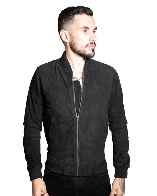 Infinity Leather Gray Retro Goat Suede Varsity Bomber Jacket-Athens for men
