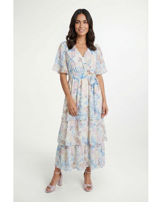Wallis Blue Floral Print Ruffle Maxi Dress