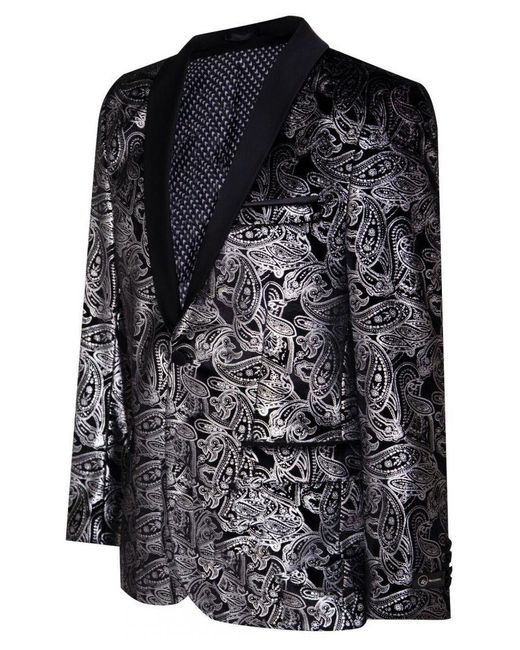 TruClothing Black Classic Paisley Velvet Tuxedo Dinner Jacket Tailored Blazer for men