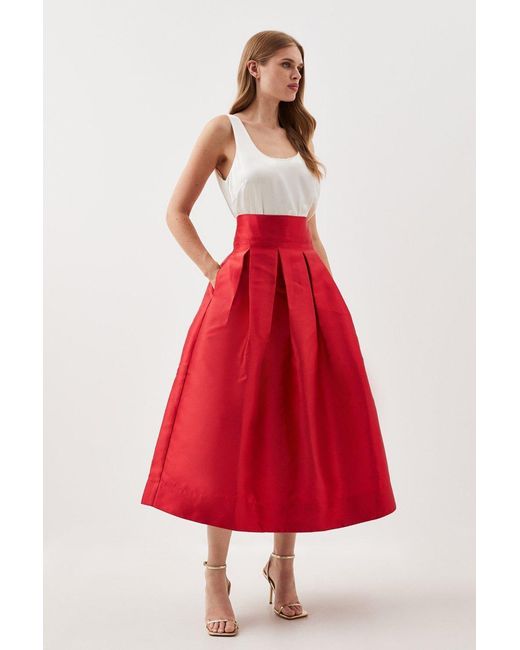 Karen Millen Red Twill Woven Prom Maxi Skirt
