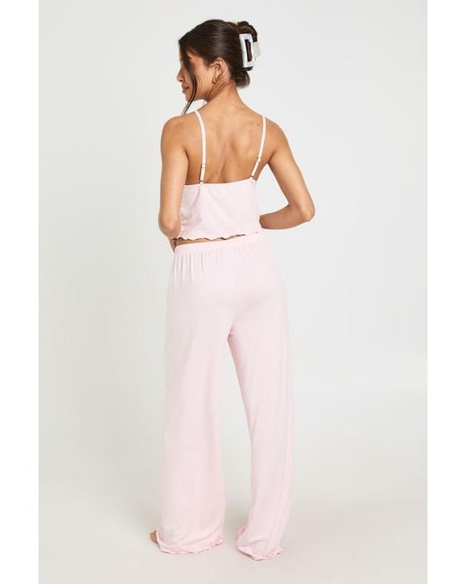 Boohoo Pink Jersey Lace Trim Cami & Trouser Pyjama Set