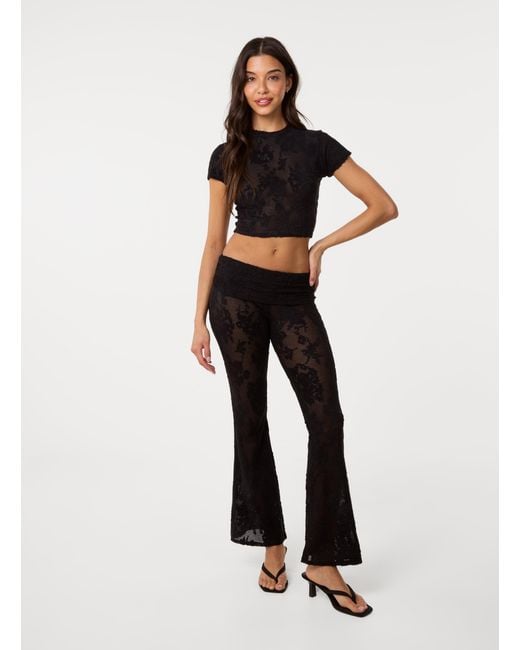 Pink Vanilla White Crochet Lace Flare Trousers
