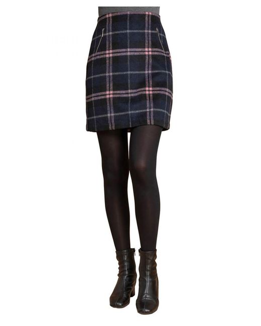 Roman Black Checked Zip Detail Brushed Skirt