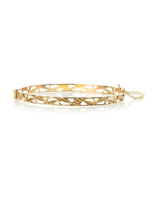 The Jewellery Stockroom Black 9Ct Rolled Daisy Leaf Hinged Bangle Bracelet, Safety Chain