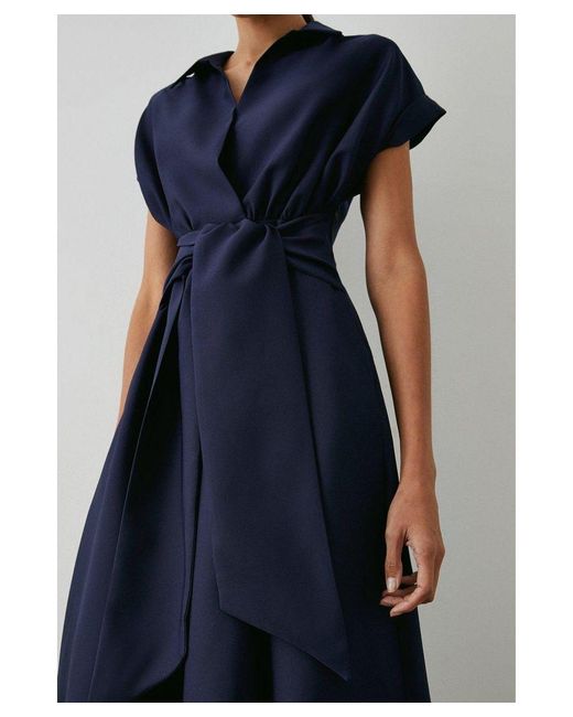 PRINCIPLES Blue Front Tie Shirt Midi Dress